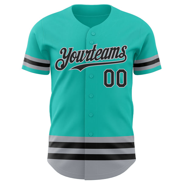 Custom Aqua Black-Gray Line Authentic Baseball Jersey