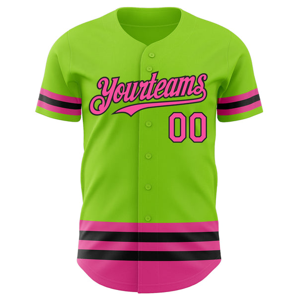 Custom Neon Green Pink-Black Line Authentic Baseball Jersey