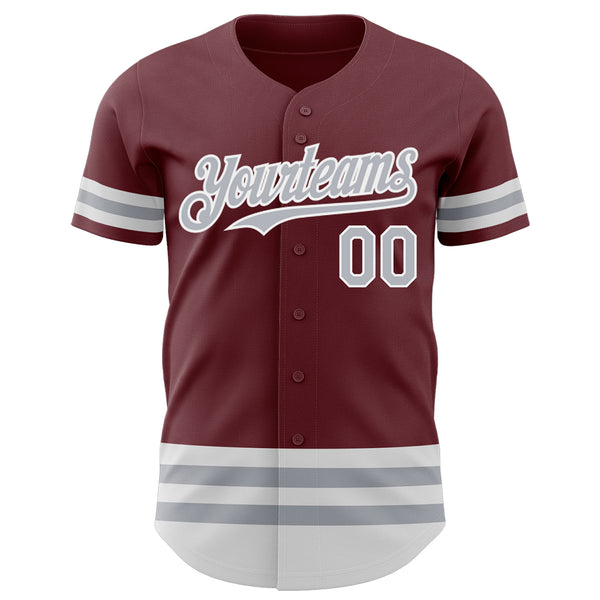 Custom Burgundy Gray-White Line Authentic Baseball Jersey