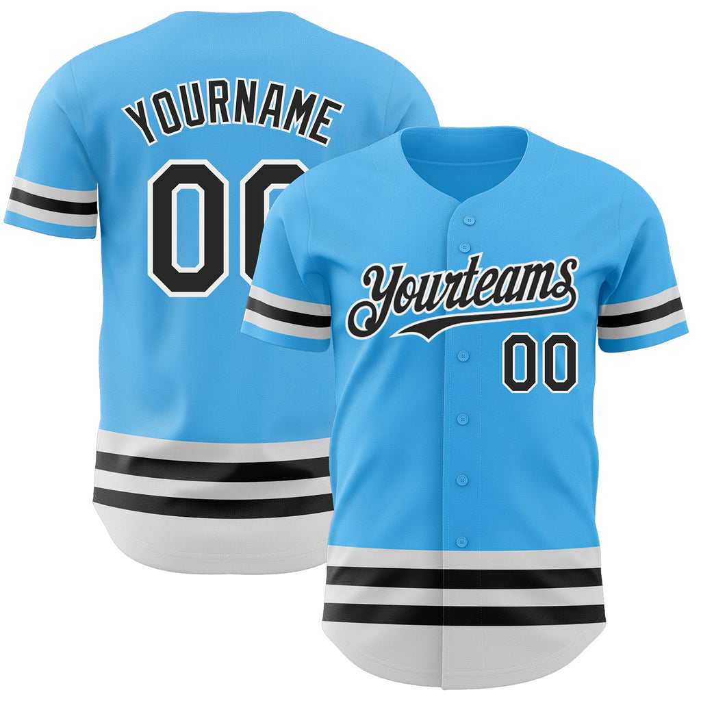 Custom Sky Blue Black-White Line Authentic Baseball Jersey