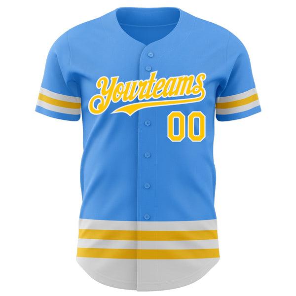 Custom Electric Blue Yellow-White Line Authentic Baseball Jersey