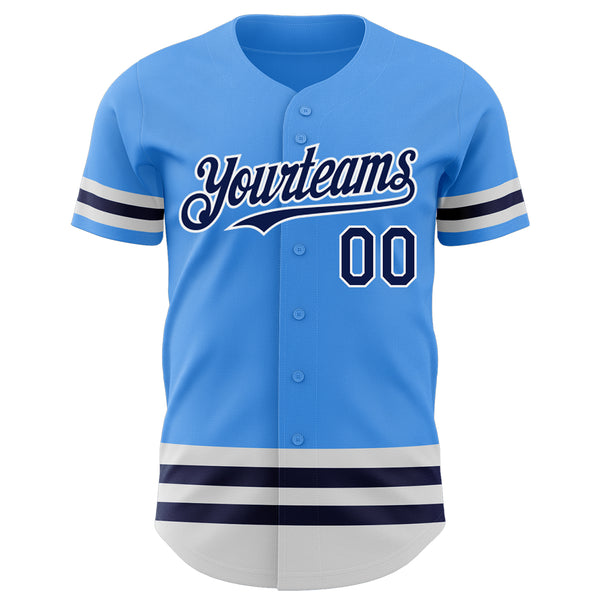 Custom Electric Blue Navy-White Line Authentic Baseball Jersey