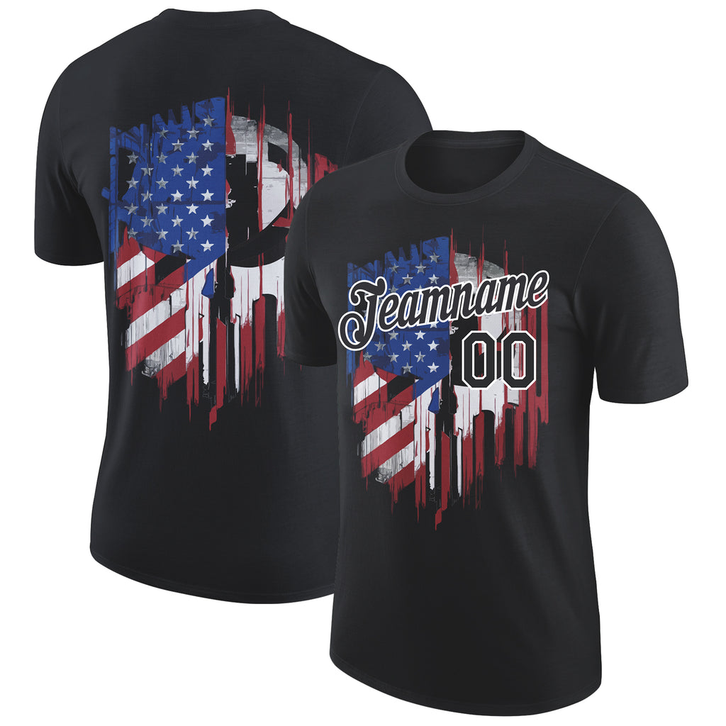 Custom Black White 3D American Flag Patriotic Performance T-Shirt