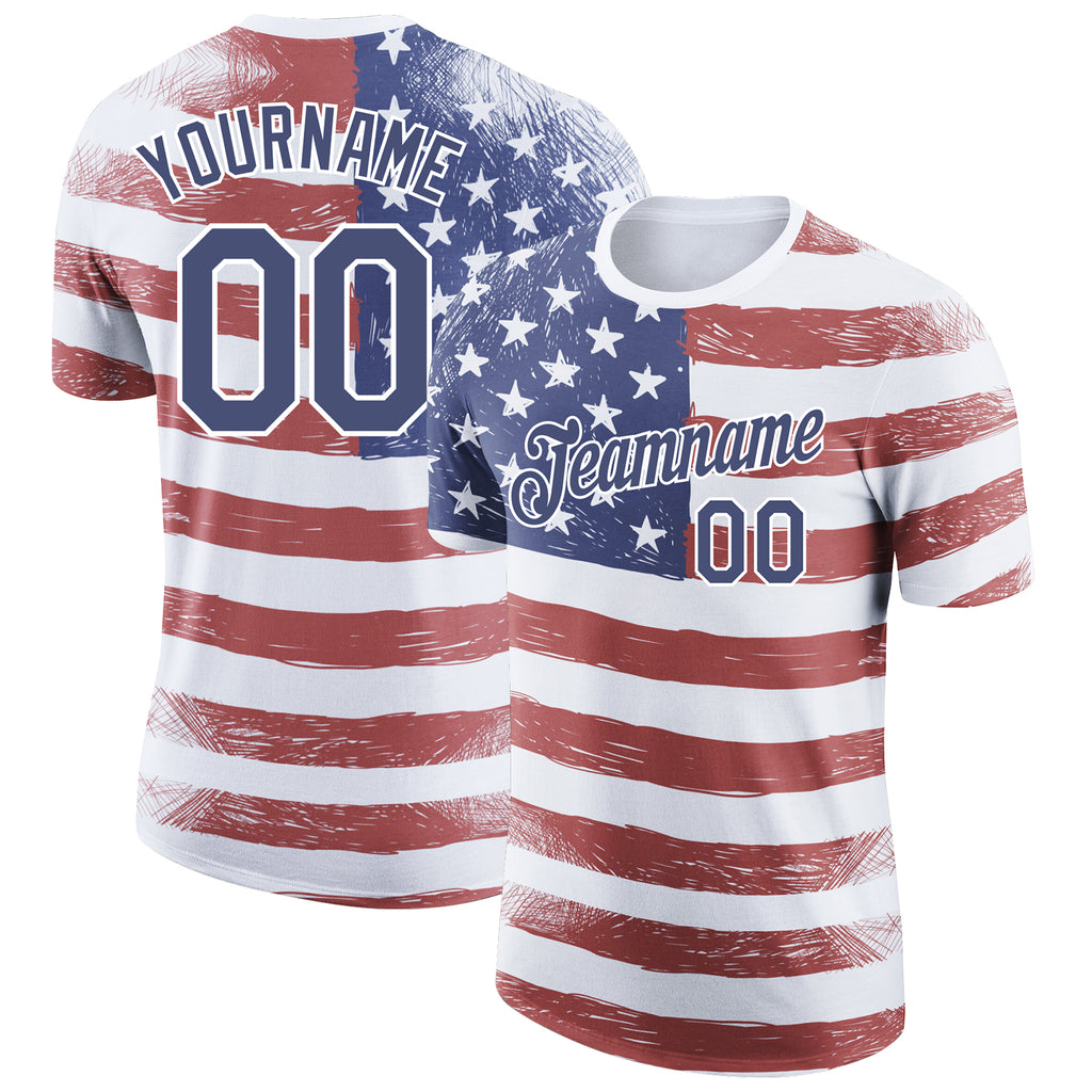 Custom Red Navy-White 3D American Flag Patriotic Performance T-Shirt