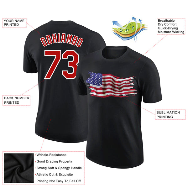 Custom Black Red-White 3D American Flag Patriotic Performance T-Shirt