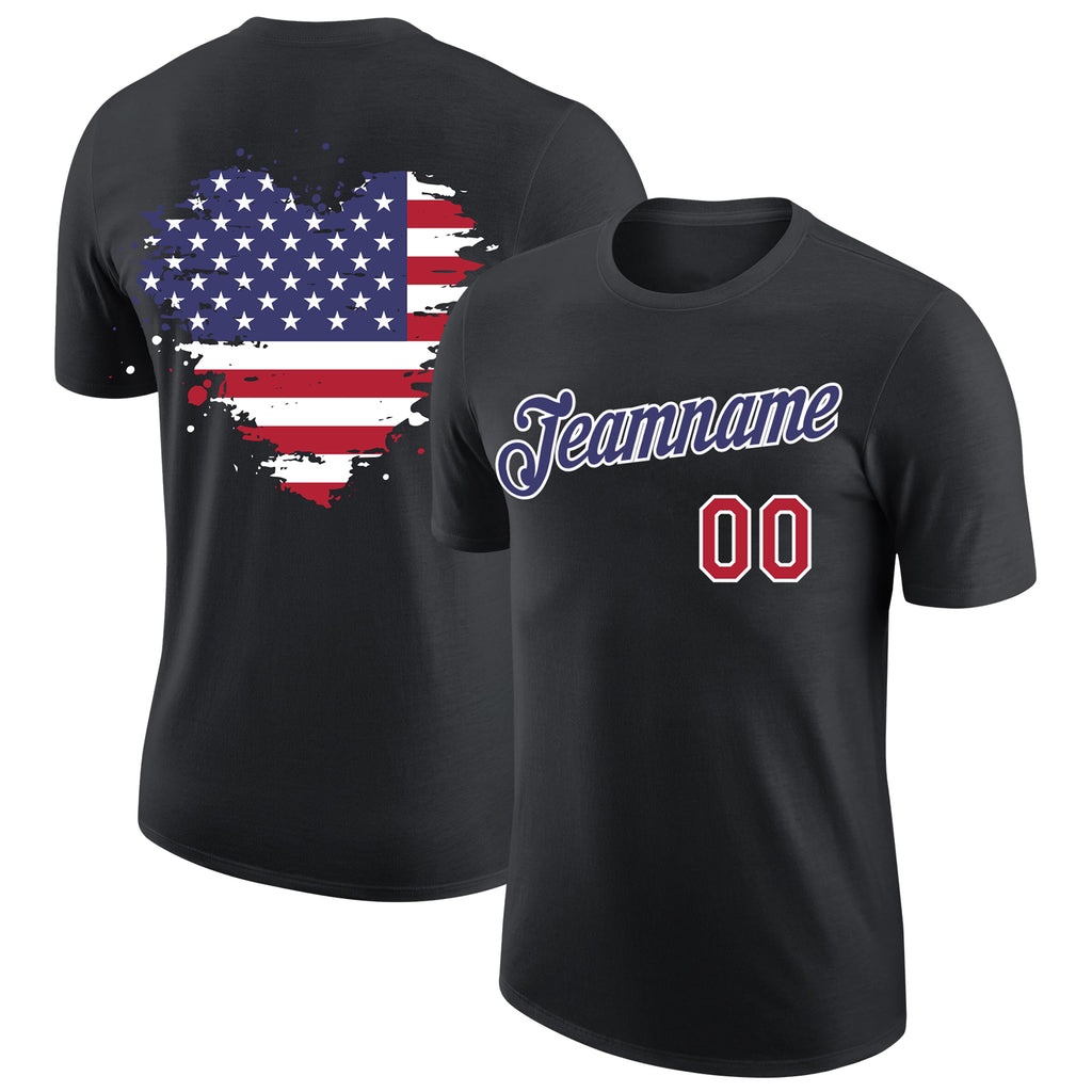 Custom Black Red-Dark Purple 3D American Flag Patriotic Performance T-Shirt