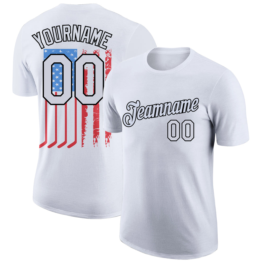 Custom White Black 3D American Flag Patriotic Performance T-Shirt