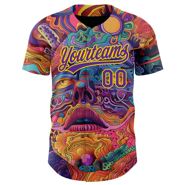 Custom Red Purple-Yellow 3D Pattern Design Abstract Painting Authentic Baseball Jersey