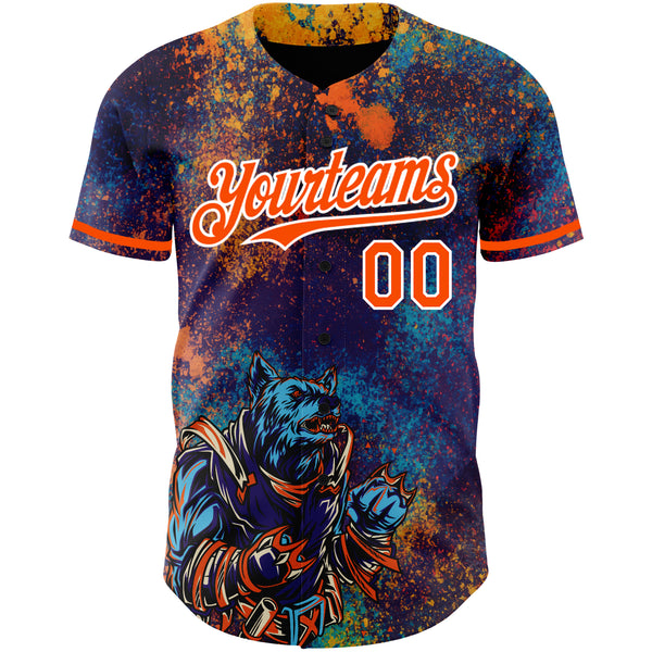 Custom Purple Orange-White 3D Pattern Design Holi Festival Color Powder Authentic Baseball Jersey