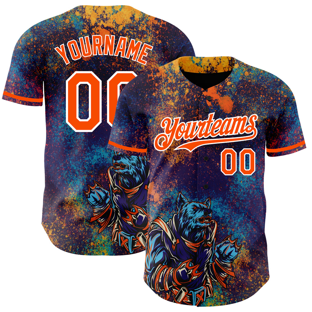 Custom Purple Orange-White 3D Pattern Design Holi Festival Color Powder Authentic Baseball Jersey