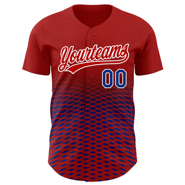 Custom Red Royal-White 3D Pattern Design Gradient Lines Authentic Baseball Jersey