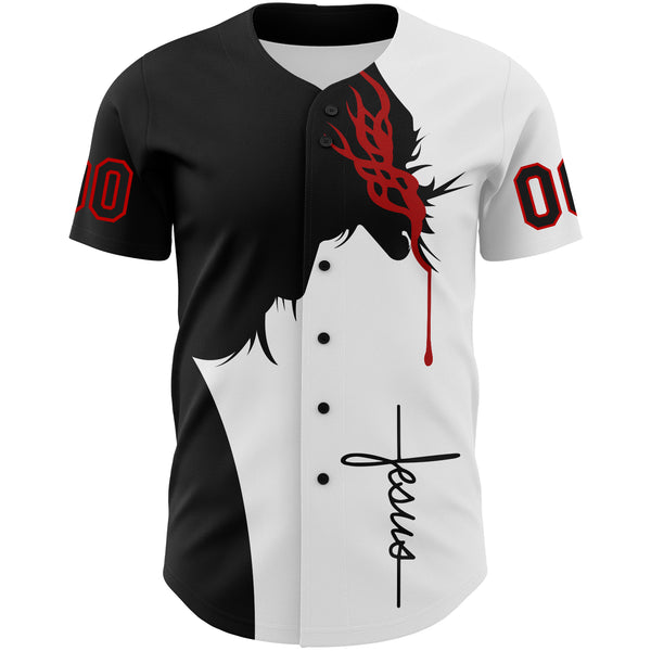 Custom White Black-Red 3D Pattern Design Religion Jesus Christ Authentic Baseball Jersey
