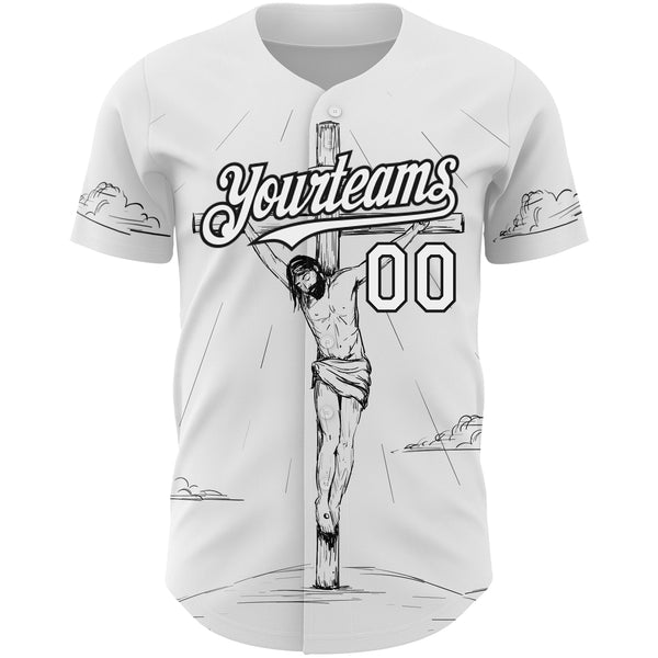 Custom White-Black 3D Pattern Design Religion Cross Jesus Christ Good Friday Authentic Baseball Jersey