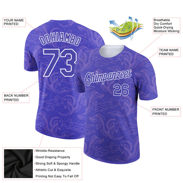 Custom Purple White 3D Pattern Design Dragon Performance T-Shirt