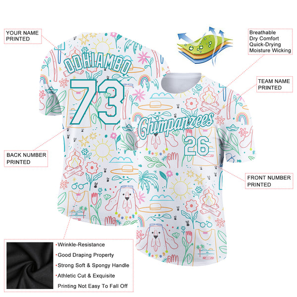 Custom White Aqua 3D Pattern Design Hawaii Summer Holiday Performance T-Shirt