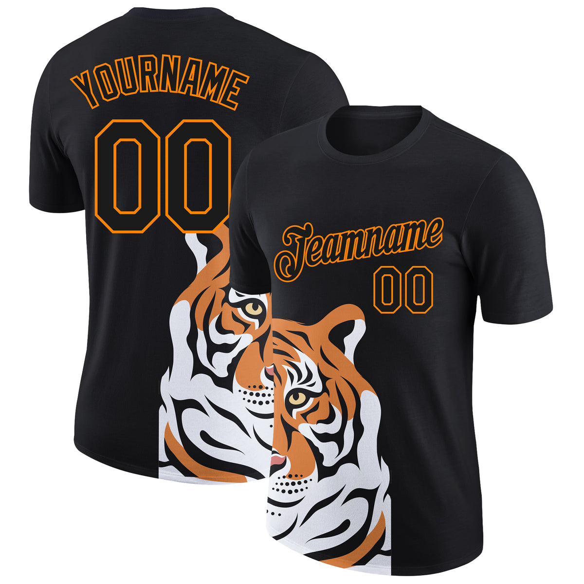 Custom Black Bay Orange 3D Pattern Design Tiger Performance T-Shirt ...
