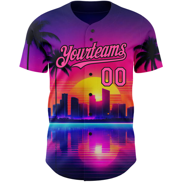 Custom Purple Pink-Black 3D Miami Palm Trees City Edition Authentic Baseball Jersey