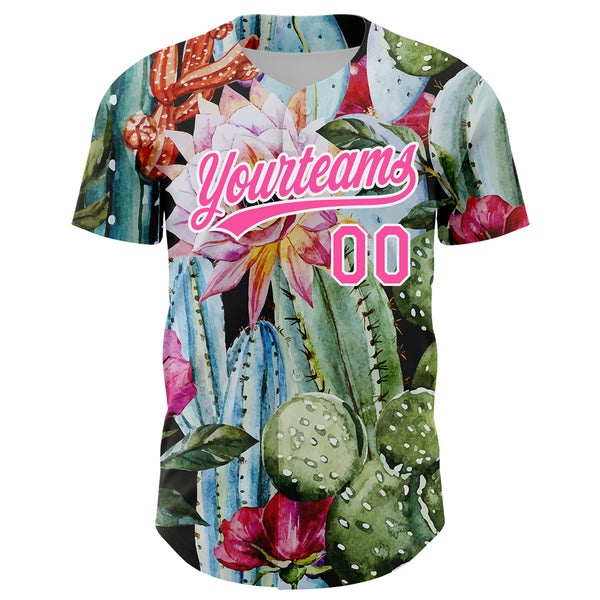Custom Green Pink-White 3D Pattern Design Cactus Festival Authentic Baseball Jersey