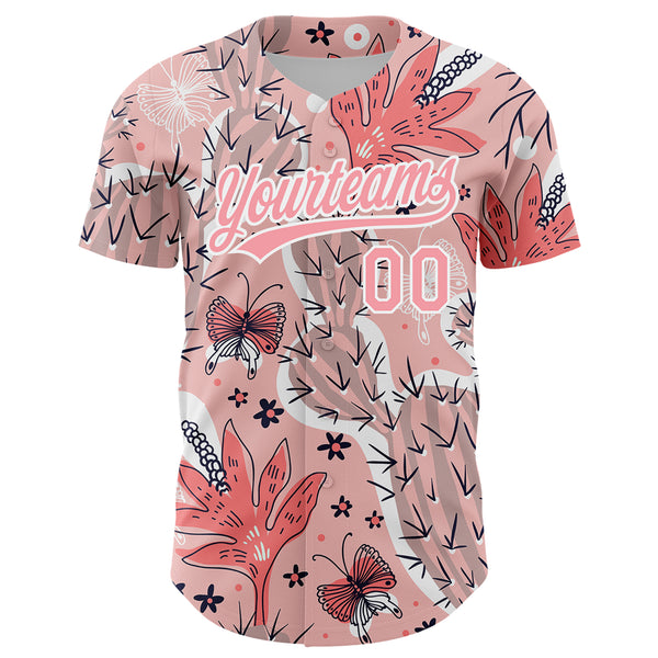 Custom Medium Pink White 3D Pattern Design Cactus Festival Authentic Baseball Jersey
