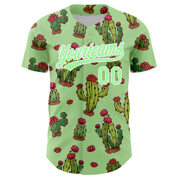 Custom Green Pea Green-White 3D Pattern Design Cactus Festival Authentic Baseball Jersey