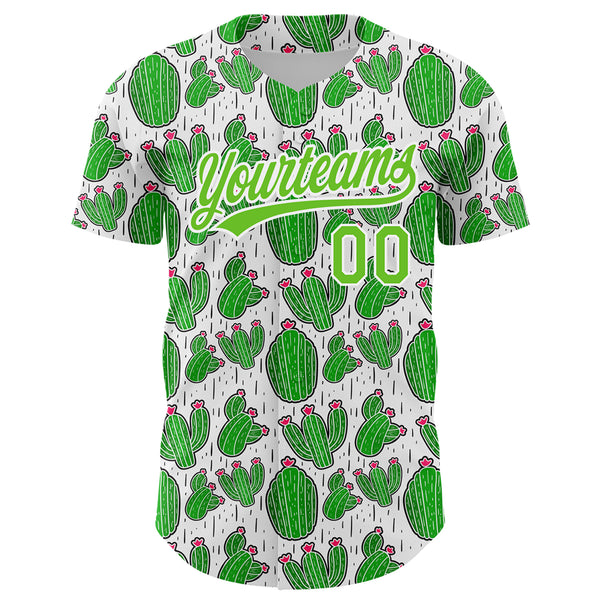 Custom White Aurora Green 3D Pattern Design Cactus Festival Authentic Baseball Jersey
