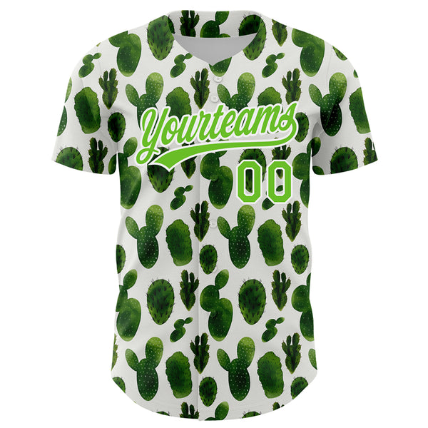 Custom White Aurora Green 3D Pattern Design Cactus Festival Authentic Baseball Jersey