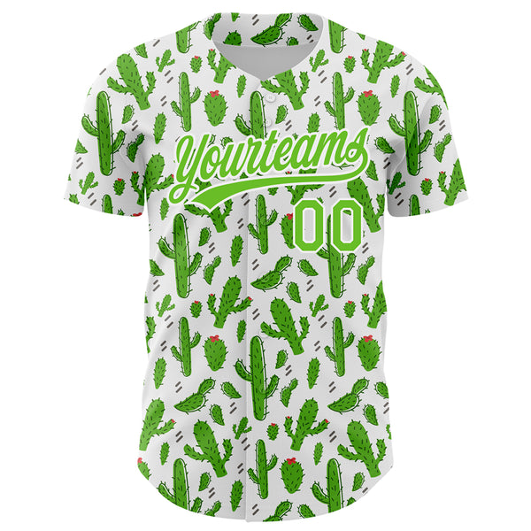 Custom White Aurora Green 3D Pattern Design Cactus Festival Authentic Baseball Jersey