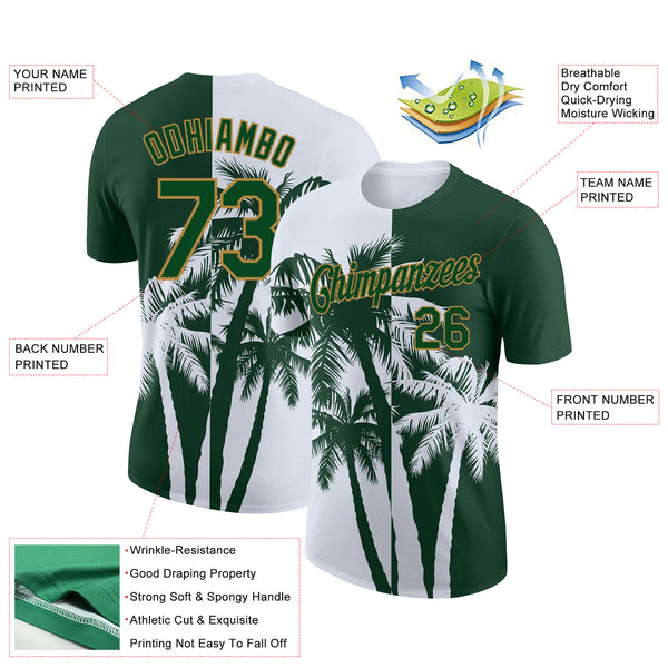 Custom Green Old Gold-White 3D Pattern Design Hawaii Coconut Trees Performance T-Shirt