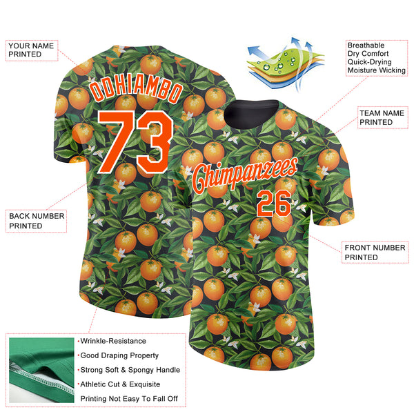 Custom Green Orange-White 3D Pattern Design Orange Citrus Fruit Performance T-Shirt