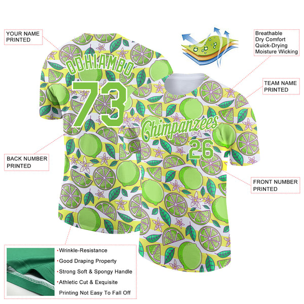 Custom White Neon Green 3D Pattern Design Lime Performance T-Shirt