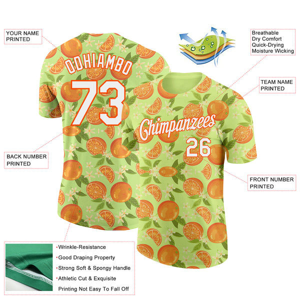 Custom Neon Yellow White-Orange 3D Pattern Design Orange Citrus Fruit Performance T-Shirt