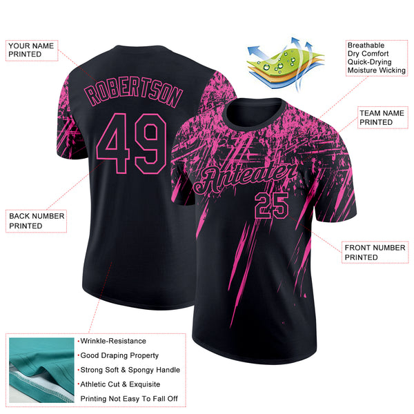Custom Black Pink 3D Pattern Design Abstract Sharp Shape Performance T-Shirt