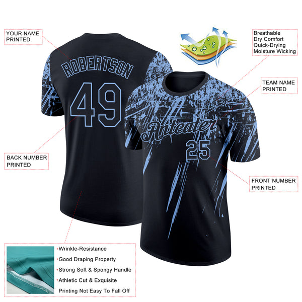 Custom Black Light Blue 3D Pattern Design Abstract Sharp Shape Performance T-Shirt