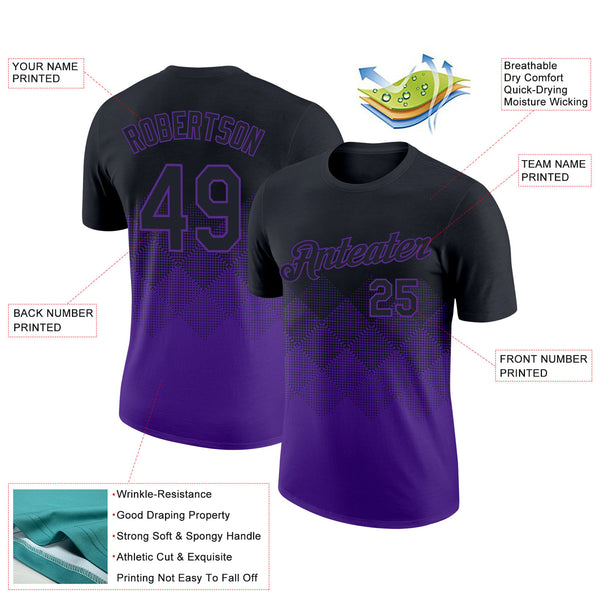 Custom Black Purple 3D Pattern Design Gradient Square Shapes Performance T-Shirt