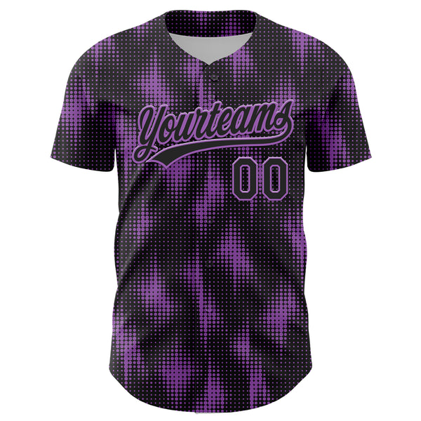 Custom Black Medium Purple 3D Pattern Design Halftone Dots Authentic Baseball Jersey
