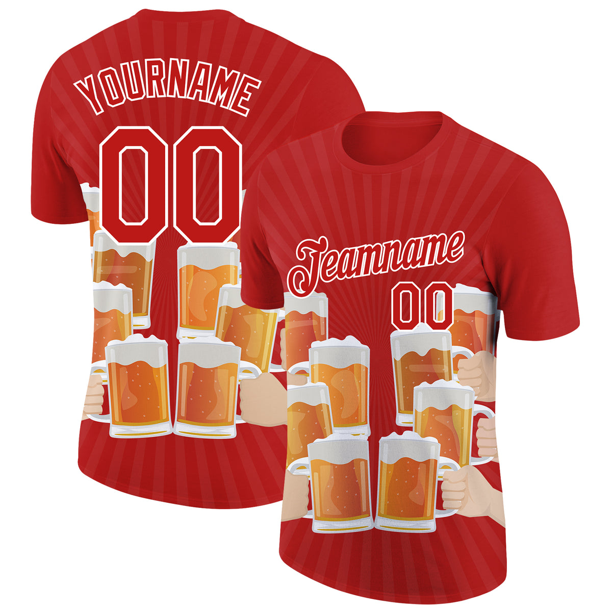 Custom Fire Red White 3D Pattern Design Beer Performance T-Shirt Free ...