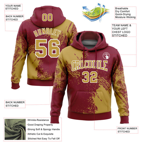 Custom Stitched Crimson Old Gold-White 3D Pattern Design Abstract Brush Stroke Sports Pullover Sweatshirt Hoodie