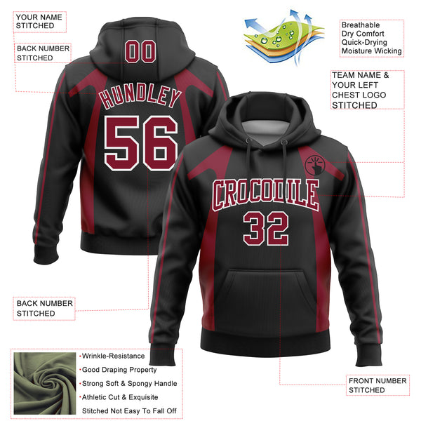 Custom Stitched Black Crimson-White 3D Pattern Design Segmentation Patchwork Stripe Sports Pullover Sweatshirt Hoodie