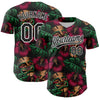 Custom Black White 3D Tropical Hawaii Jungle Leaves And Flower Authentic Baseball Jersey