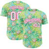 Custom White Pink 3D Hawaii Tropical Coconut Tree Authentic Baseball Jersey
