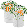 Custom White Bay Orange-Green 3D St. Patrick's Day Shamrock Authentic Baseball Jersey