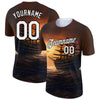 Custom Brown White-Black 3D Pattern Design Sailing Ship Columbus Day Performance T-Shirt