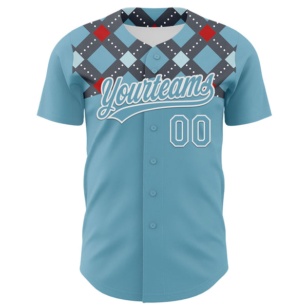 Custom Shadow Blue White 3D Pattern Design Father's Day Mustache Authentic Baseball Jersey