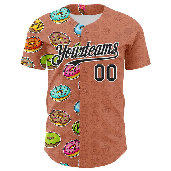Custom Brown Black-White 3D Pattern Design Foodie Food Dessert Doughnut Authentic Baseball Jersey