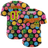 Custom Black Neon Green-Fire Red 3D Pattern Design Funny Cartoon Emoji Smile Face Authentic Baseball Jersey