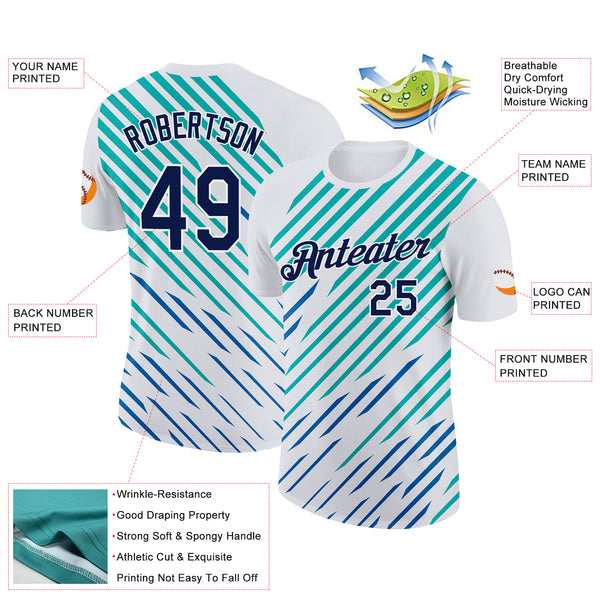 Custom White Navy Blue-Aqua 3D Esports Performance T-Shirt
