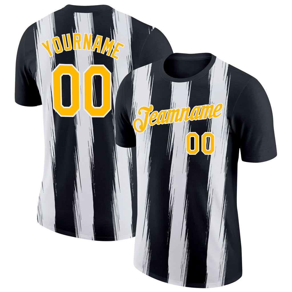 Custom Black Gold-White 3D Esports Performance T-Shirt