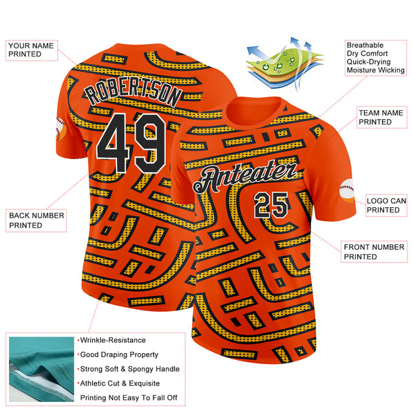 Custom Orange Black-Gold 3D Esports Performance T-Shirt