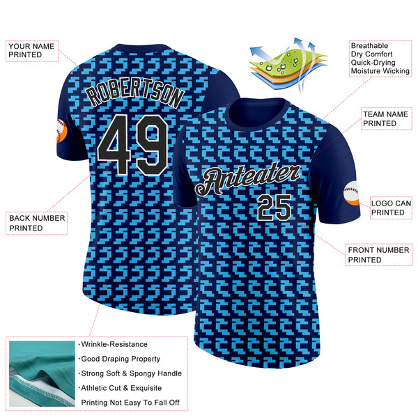 Custom Navy Black-Sky Blue 3D Esports Performance T-Shirt