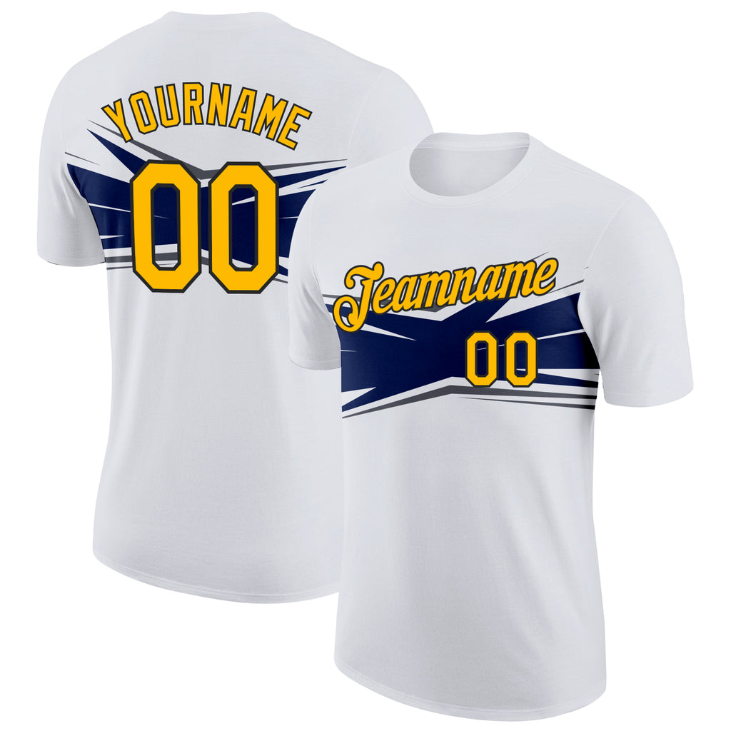 Custom White Gold Navy Gray-Black 3D Esports Performance T-Shirt